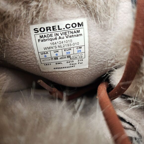 Sorel Tofino Winter Boots Waterproof Black Tan Chevron Womens Size 8 Faux Fur - Picture 6 of 12